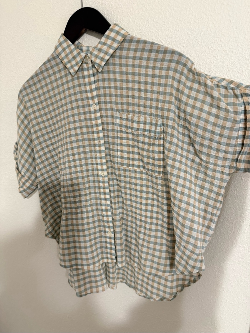Madewell Boxy Check Button-Up Shirt in Blue & Tan